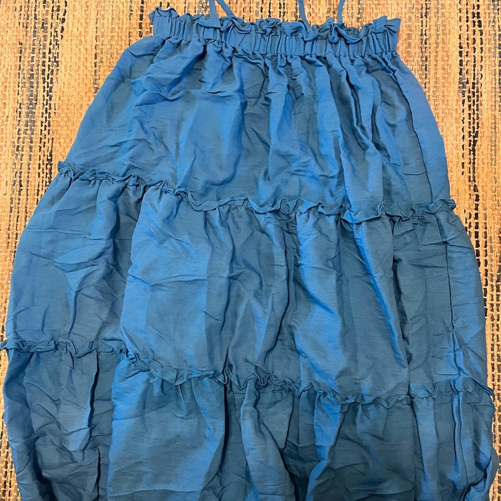 SHEIN Blue Midi Bubble Dress with Tiered Ruched Design